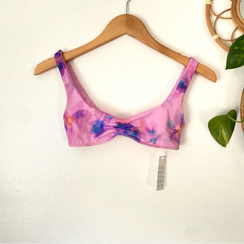 NWT Frankie’s Bikinis dexter swim tank top XS pink blue floral watercolor lined